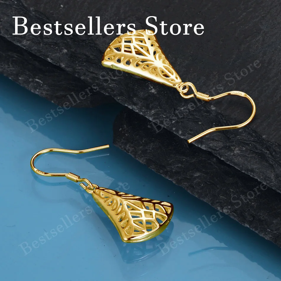 Exquisite 18K Gold-Plated Openwork Fan-Shaped Earrings – Stylish Jewelry for Weddings and Parties