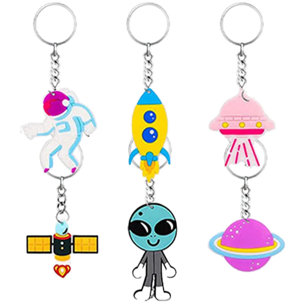 6pcs Outer Space Party Favors Astronaut Plate Rocket Alien Ship Key Chain Astronaut Birthday Party Decorations Gift Supplies