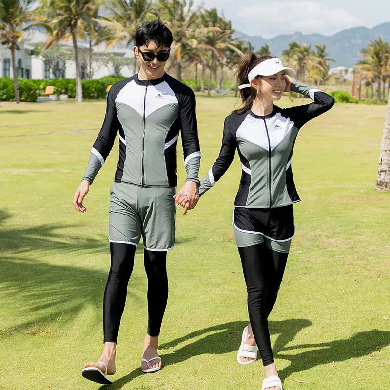 

Women's 5 Piece Rash Guards Long Sleeve Swim Shirt+Leggings+Boyshorts+Briefs+Bra Bathing Suit Full Set Swimsuits Quick Dry
