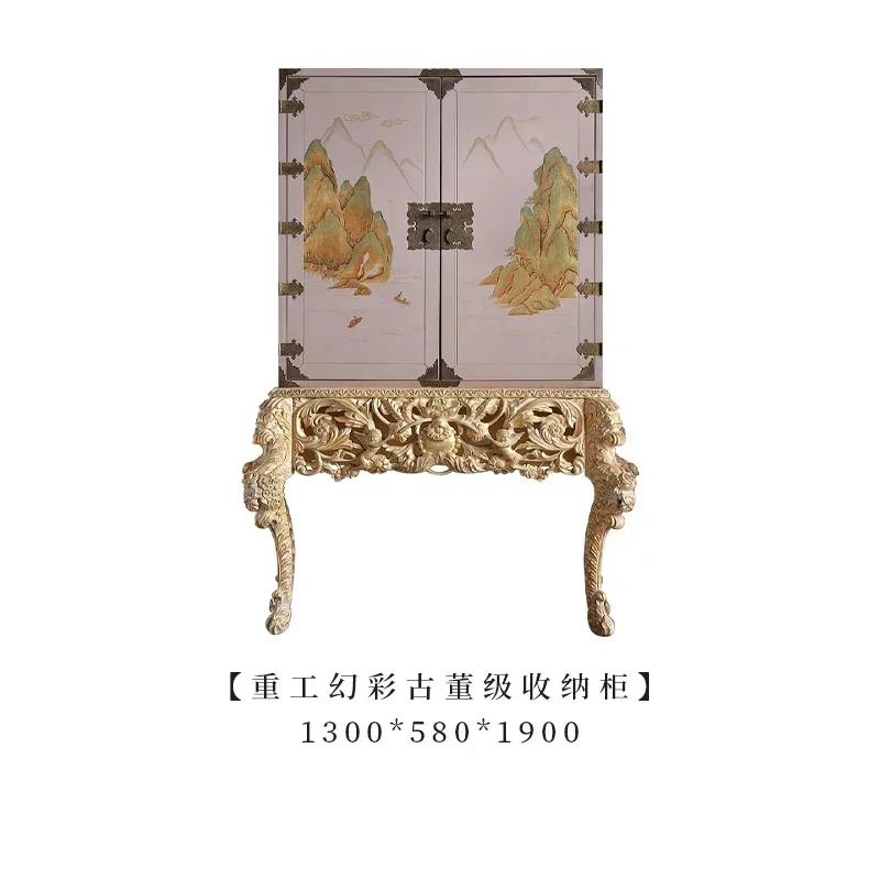 French Chinese Style Carved Painted Luxury Storage Curio Cabinet European Style Villa Multi-Functional Display Cabinet