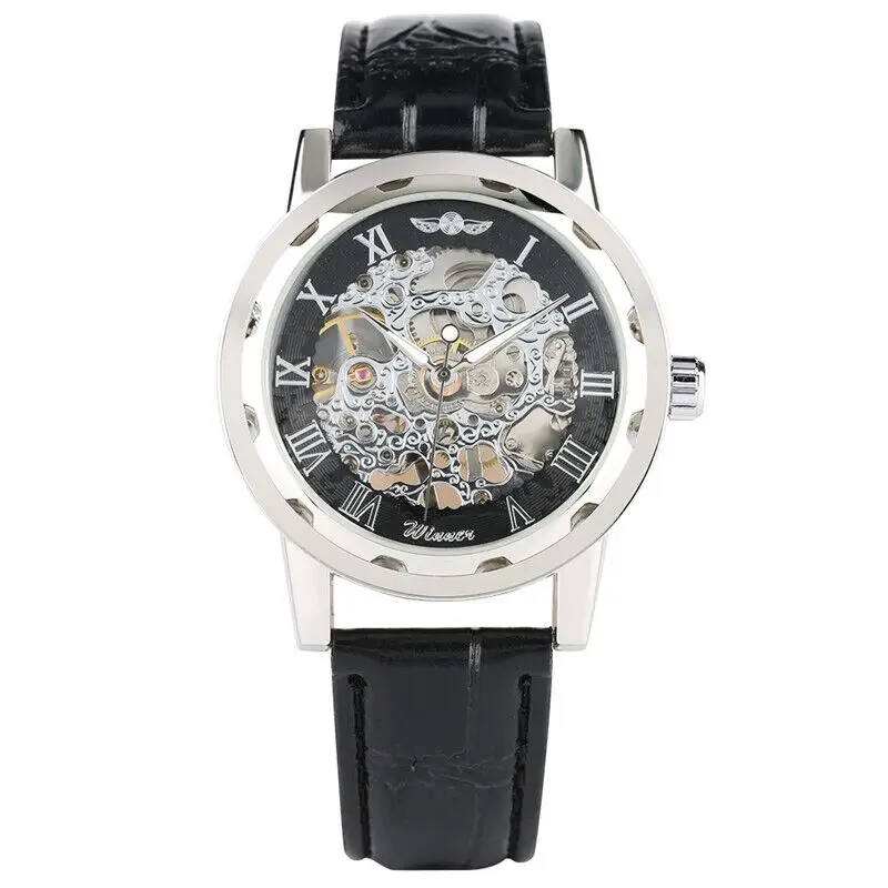 Winner Skeleton Mens Watch Transparent Case Wind UP Mechanical Wristwatch Luxury