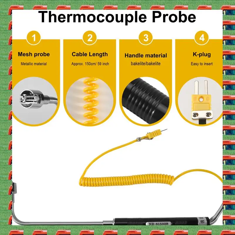 

ABMO NR-81533B Датчик типа K Прямоугольный датчик температуры поверхности Высокотемпературная термопара от -50 до 500 ℃