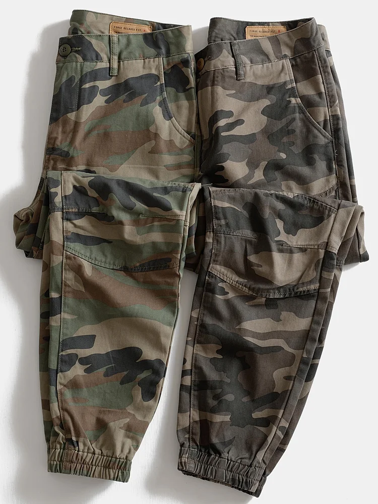 

Мужские ретро-брюки карго в камуфляжном стиле, американские рабочие брюки для активного отдыха, из чистого хлопка, с манжетами, повседневные длинные брюки больших размеров, модные