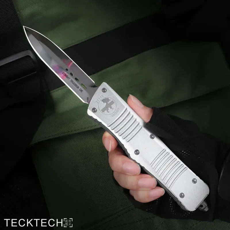 

Mirror Blade Silver COMBAT TROODON Knife MICRO TECK TECH Tactical Pocket Knife D2 CNC Aluminum EDC Self Defense Pocketknife