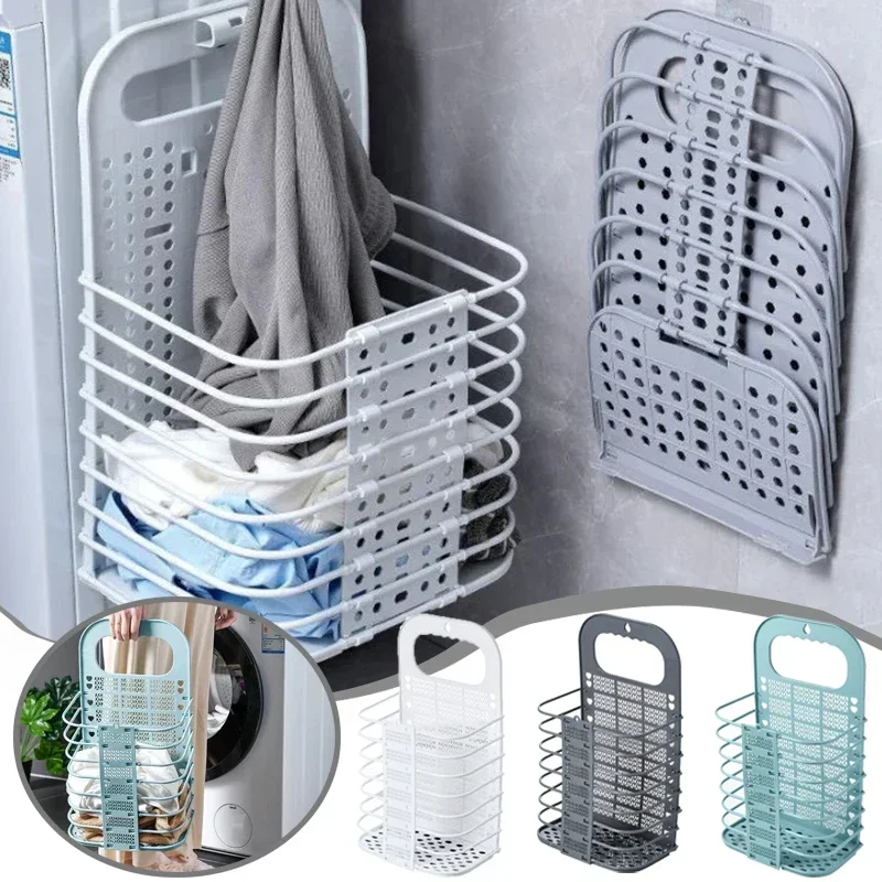 Folding Laundry Basket Dirty Clothes Storage Basket Wall-mounted Bathroom Multifunctional Laundry Organizer Dirty Storage Tool