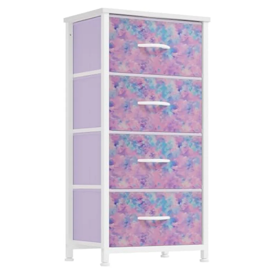 

Dresser with 4 Drwers Storge Tower Unit Dresser for Bedroom Living Room Closets Sturdy Steel Frme Wooden Top and Easy Pull Fabr
