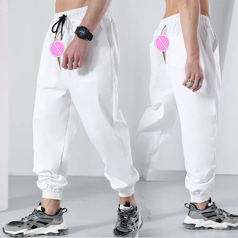 Invisible Open Crotch Outdoor Sex Men's Pants Hip Hop Streetwear Fashion Jogger Harem Trousers Man Casual Sweatpants Male Pants