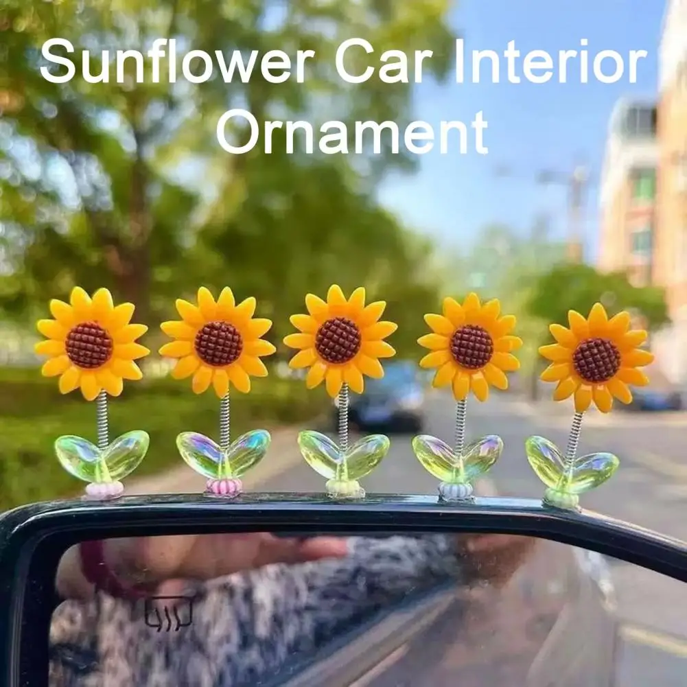 Car Dashboard Ornament Sunflower Car Dashboard Decor Resin Wobble Flower Ornament with Non-slip Adhesive Cute Shaking Head