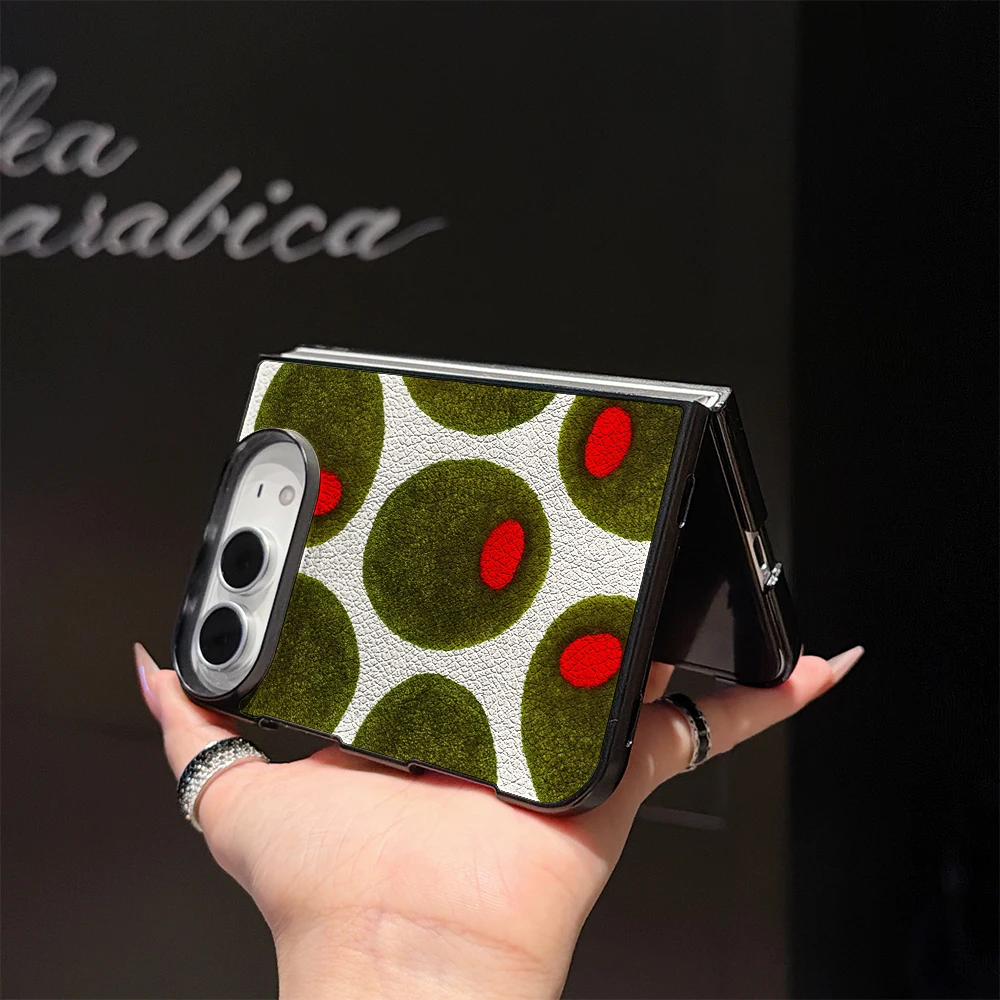 Pirve Olive dot Phone Case For IPhone Duo For IPhone 18 Premium PU Leather Shockproof Protective Fold Cover
