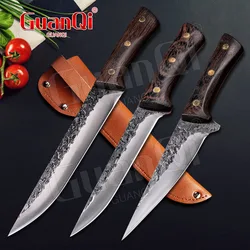 Forged Sliced Boning Kitchen Knife Profession Boning Knife Full Tang Handle Wood Handle High Carbon Clad Steel Sharp Chef Knife