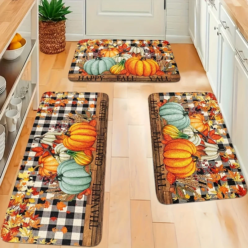 

Кухонный коврик в фермерском доме на День благодарения, осенний кленовый лист, тыква, буйвол, клетчатый нескользящий моющийся коврик для праздничного домашнего декора