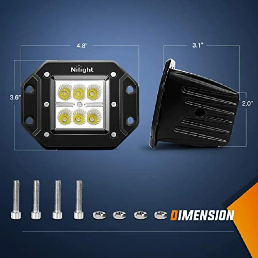 LED Pods 4PCS 18W Flood Flush Mount LED Work Light Driving Lights Led Light Bar Off Road Fog Lights for Jeep Truck Tacoma Bumpe