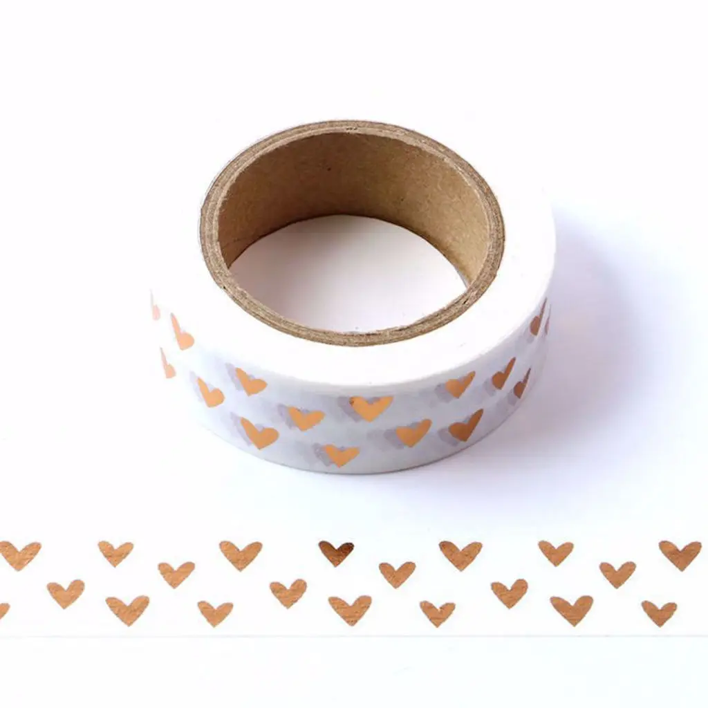 15mmx10m Superior Gold Foiling Heart Washi Tape DIY Masking Tape Decorative Adhesive Tape Scrapbooking School Stationery Tape