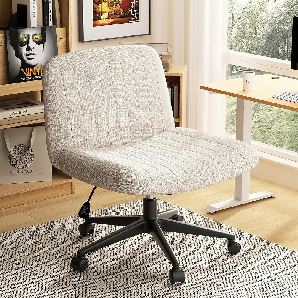 

Criss Cross Chair With Wheels, Comfy Arml Vanity Chairs With Ba & Wide Seat, Comfortable Fabric Cross Legged Desk Chair’S