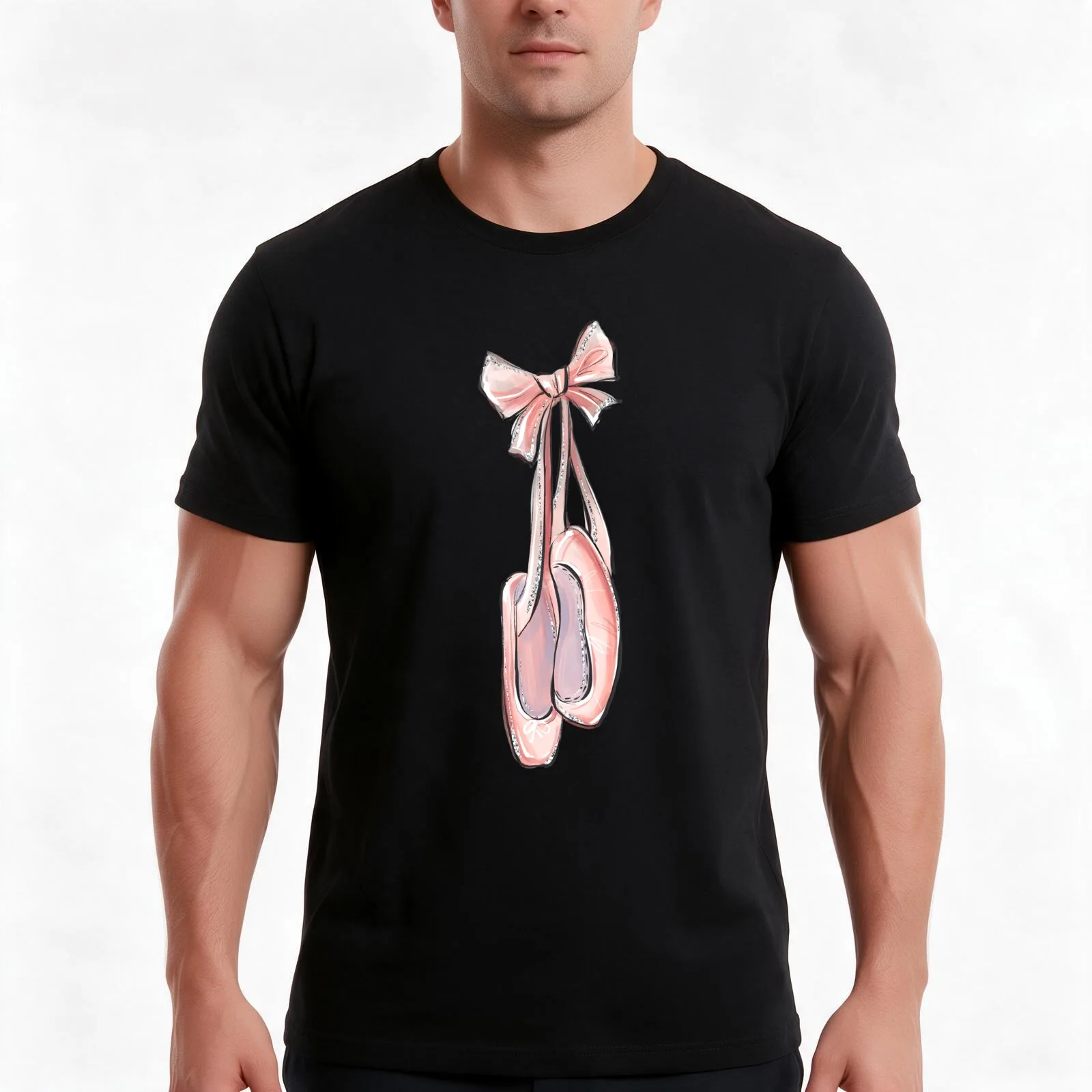 Ballet shoe in pink color T-Shirt, Summer Casual Cotton Tee, Oversized Streetwear Tops, Vintage Graphic Print, Unisex Men Women