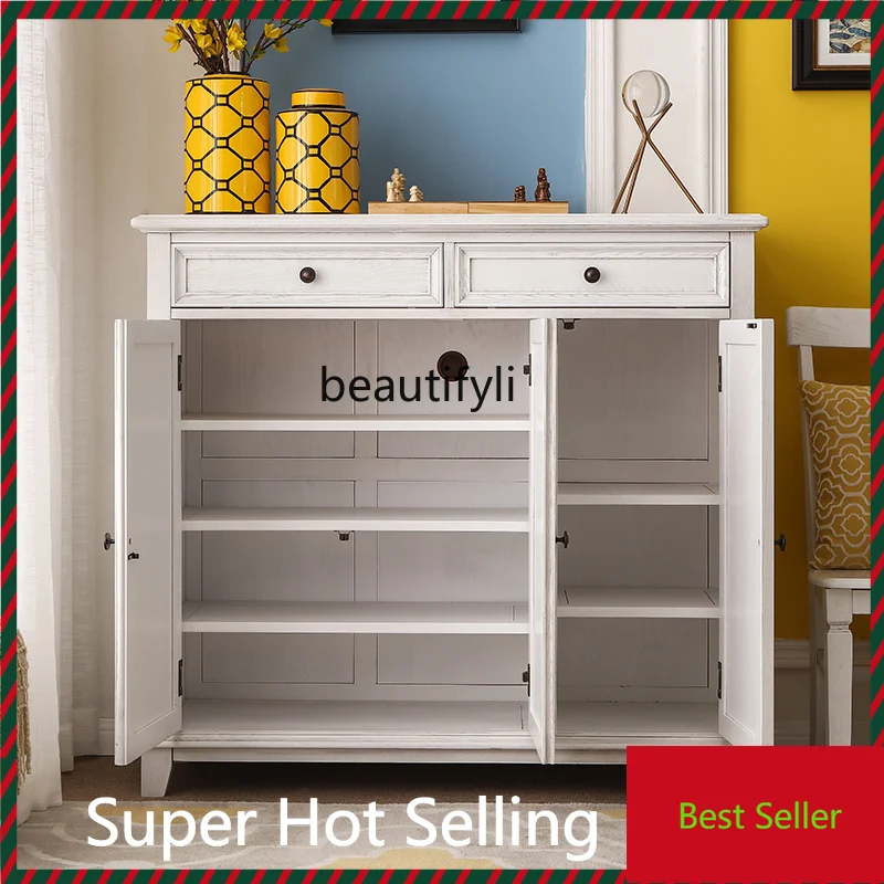 

K132 American shoe cabinet solid wood white entrance hall cabinet ash wood multiple storage cabinet