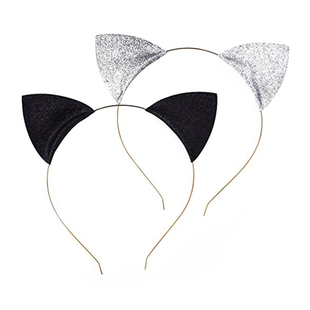 

2Pcs Black Silver Cat Ear Hair Hoop Headband for Women Girls Party Favor Birthday Halloween Christmas Daily Use Hair Accessories