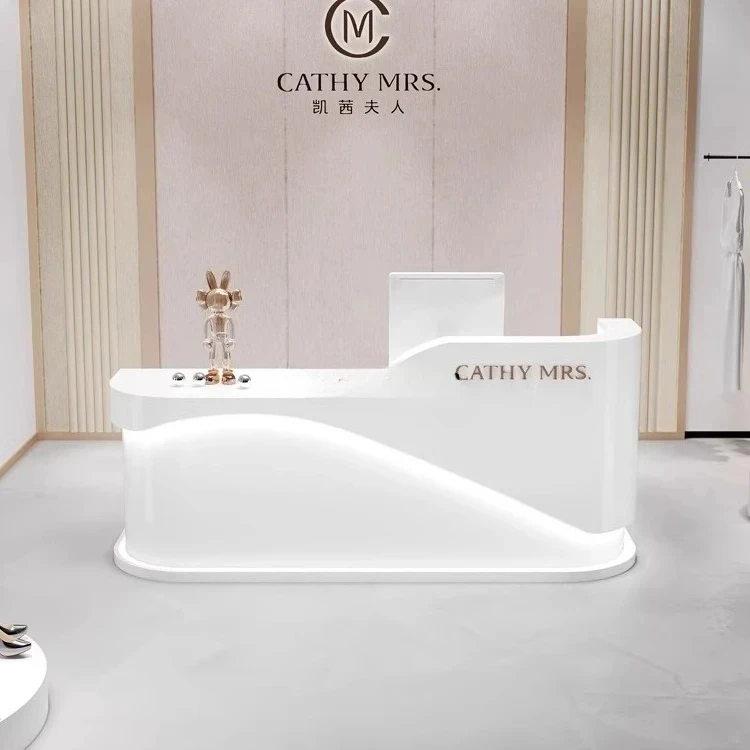 

Modern simple clothing store checkout page Small store counter Hair salon paint front desk