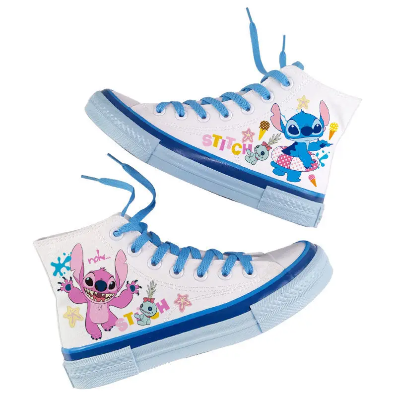 Zapatos de lona con estampado de Lilo & Stitch de Disney, zapatillas deportivas blancas nuevas de tendencia 20224, zapatillas informales para