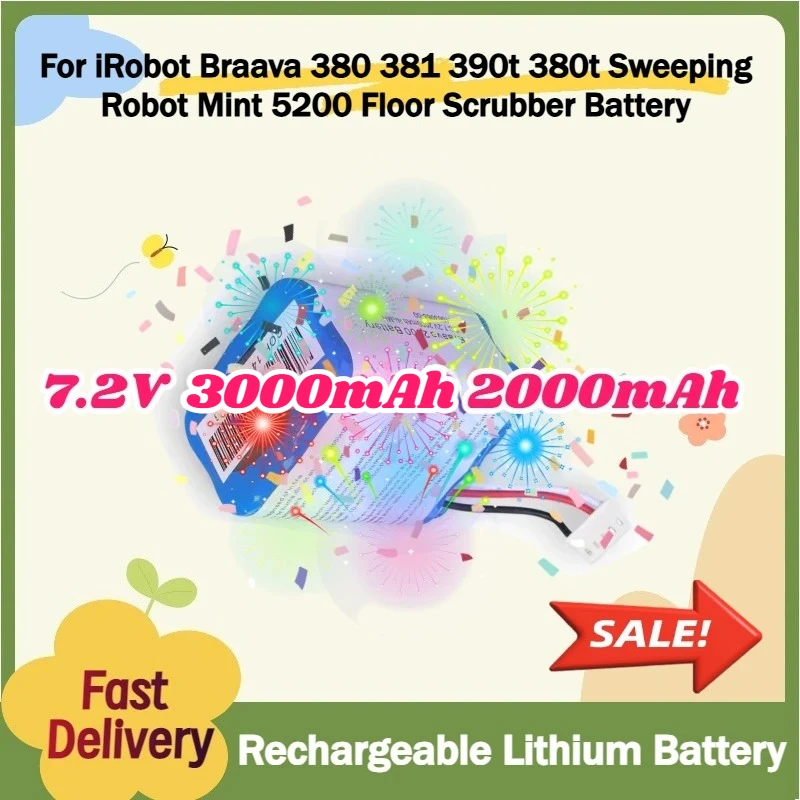 

For iRobot Braava 380 381 390t 380t Sweeping Robot Mint 5200 Floor Scrubber Battery 3000mAh 2000mAh Rechargeable Lithium Battery