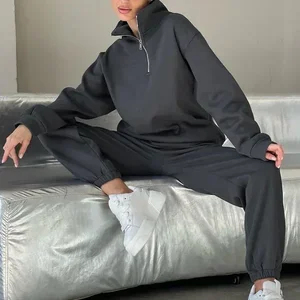 المرأة الخريف بدلة رياضية سستة قطن كبيرة الحجم أبيض عارضة قطعتين مجموعة الإناث الكلاسيكية السراويل الرياضية الدعاوى للنساء أفضل 6 مجموعات من النوع الثقيل للنساء مبيعا - No3