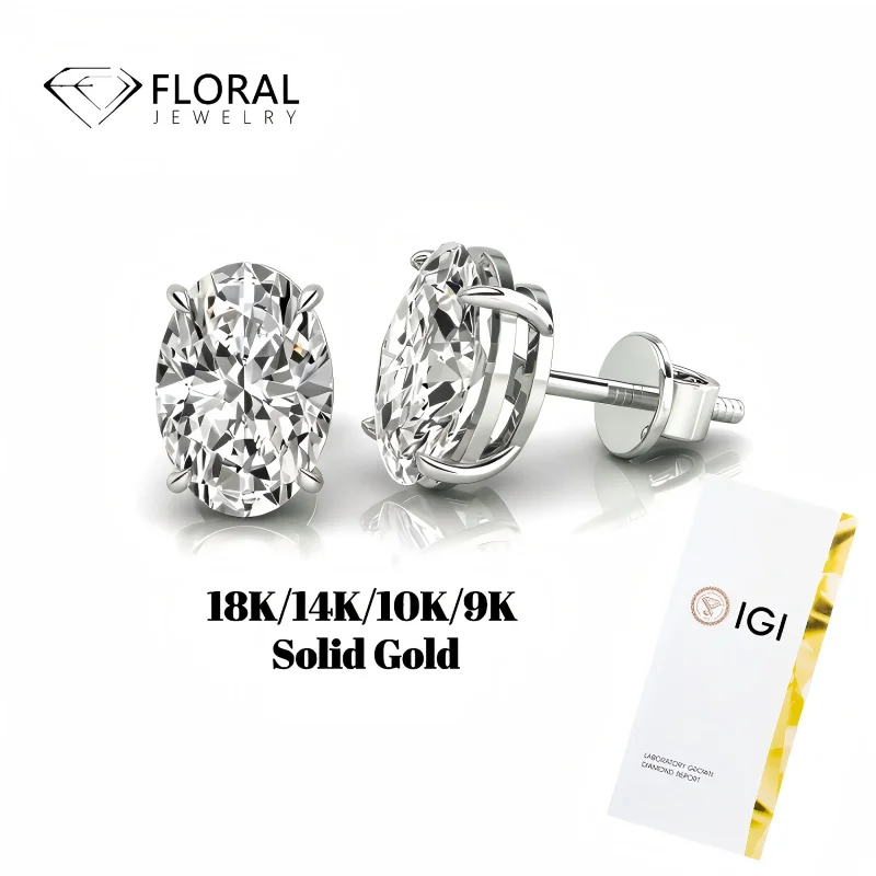 

Серьги-гвоздики IGI HPHT CVD с овальными выращенными в лаборатории бриллиантами из золота 14K 18K, 1ctw 2ctw 3ctw 4ctw 5ctw 6ctw, в оправе с четырьмя крапанами, для женщин