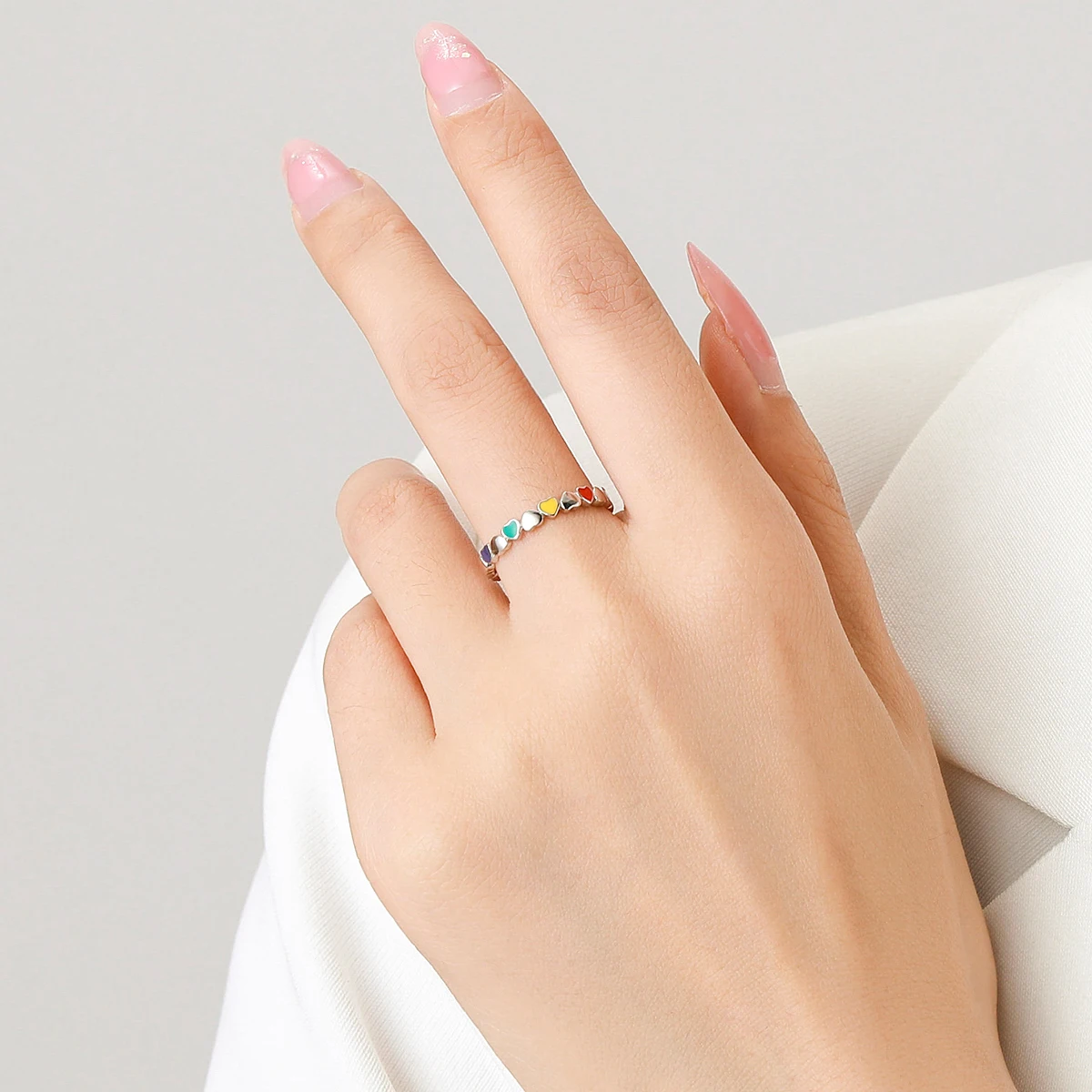 MODIAN 925 Sterling Silver Delicate Stackable Rings Heart Star Infinite Rainbow Color Enamel Finger Rings For Women Fine Jewelry