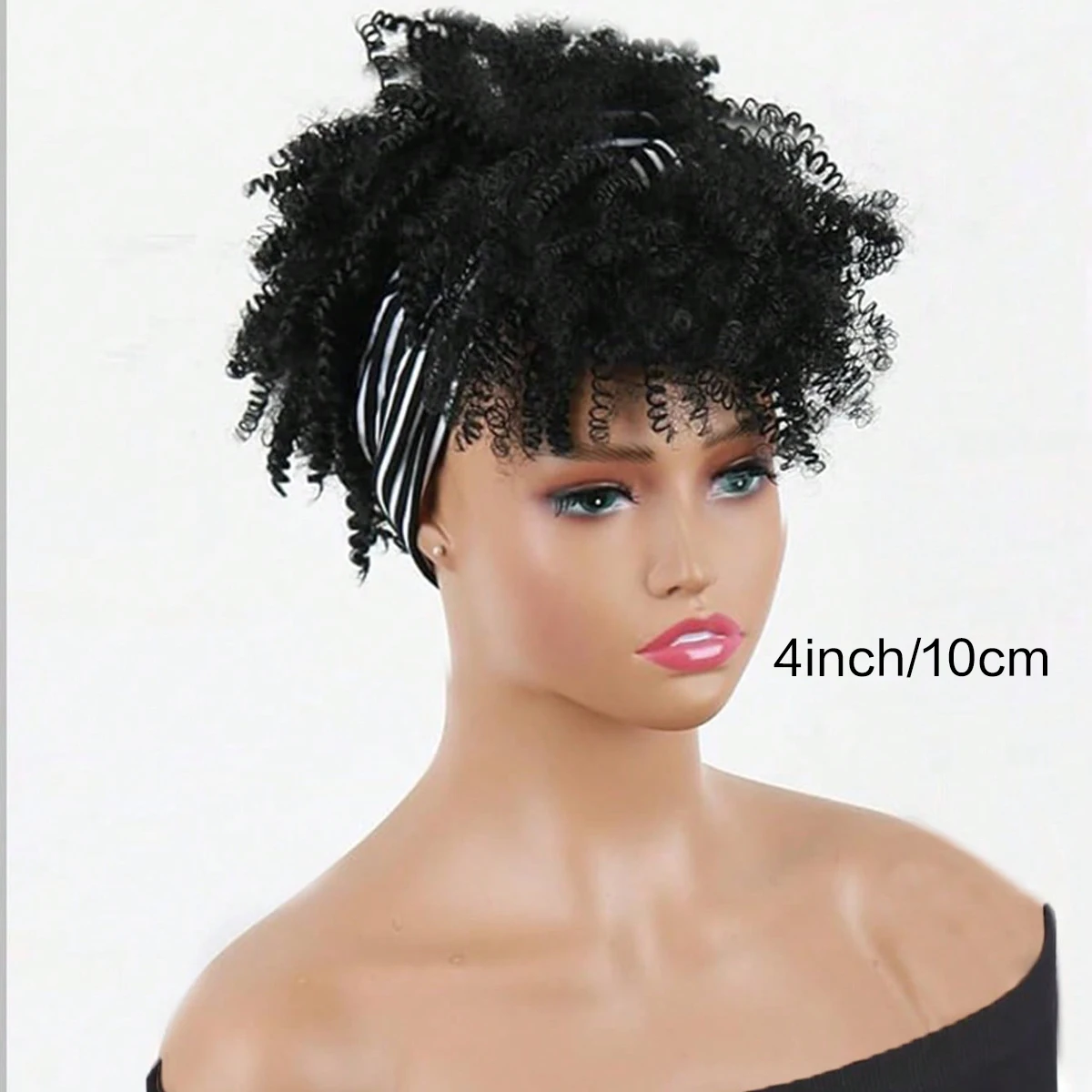 أسود عقال الباروكات للنساء شعر مستعار شديد التجعد الأفرو مع الاصطناعية شعر مستعار قصير مع عقال المرفقة حك الباروكات #4