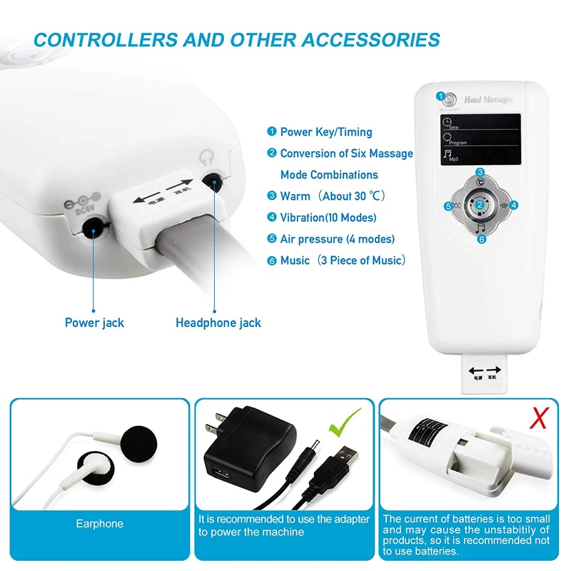 Electric Head Massager Multifunctional Heating Air Helmet with Soothing Music Air Pressure To Relax and Relieve The Headache