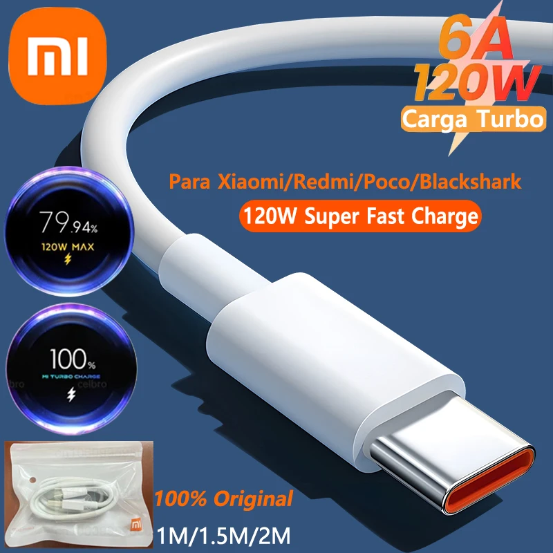 Original Xiaomi 120W 6A Usb Type C Cable Turbo Fast Charger Cord For Mi 14 13T 12 11T Pro Redmi Note 13 12 K60 Ultra POCO F5 X5