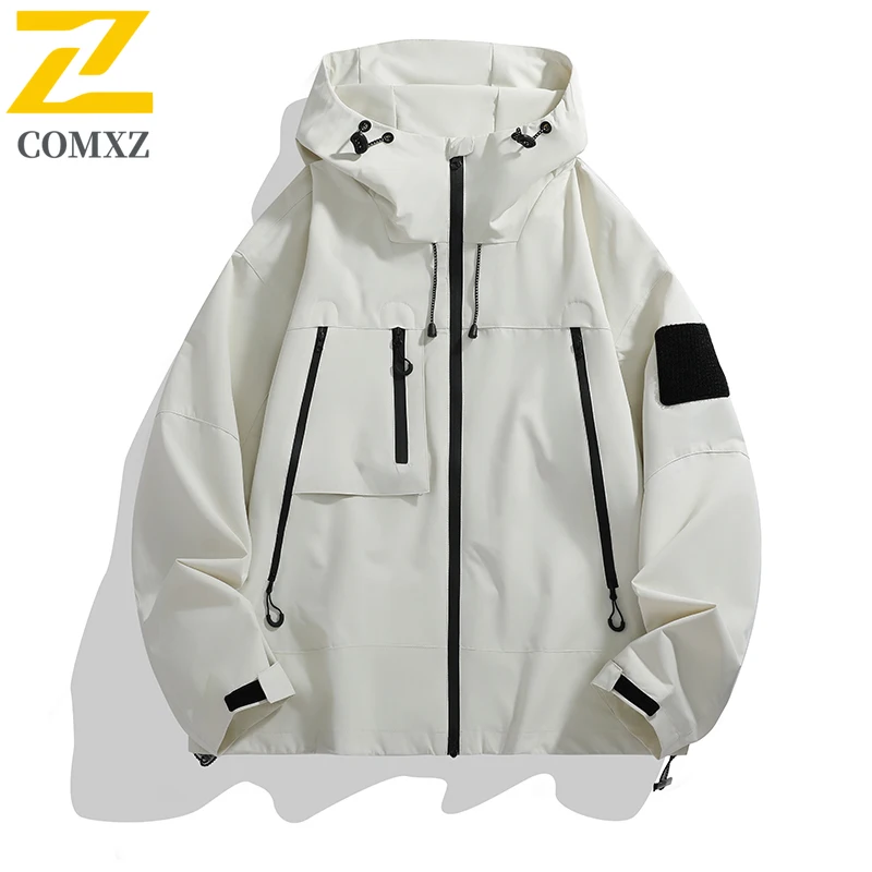

Men Outdoor Waterproof Windbreaker Spring Autumn Multi-Pocket Workwear Style Detachable Hooded Hiking Coat Thermal Liner Jacket