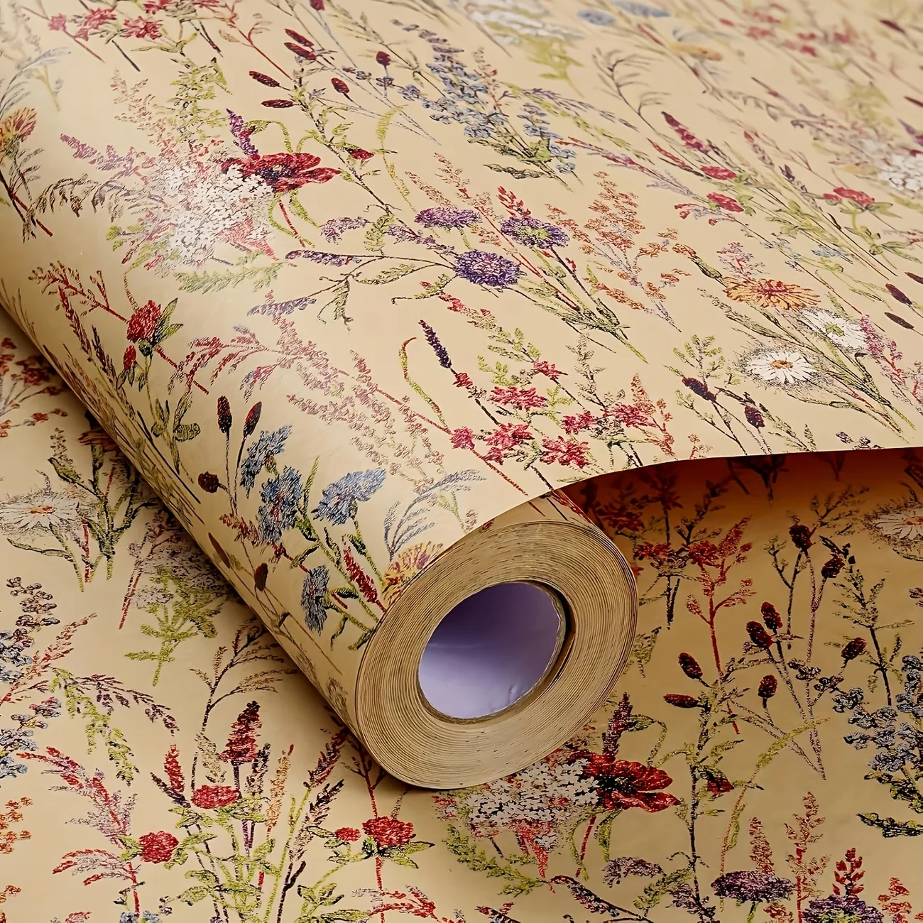 Wildflower Floral Wrapping Paper Roll 17in X 118in Kraft Gift Wrap for Birthday Wedding Bridal Shower Engagement Party Decor