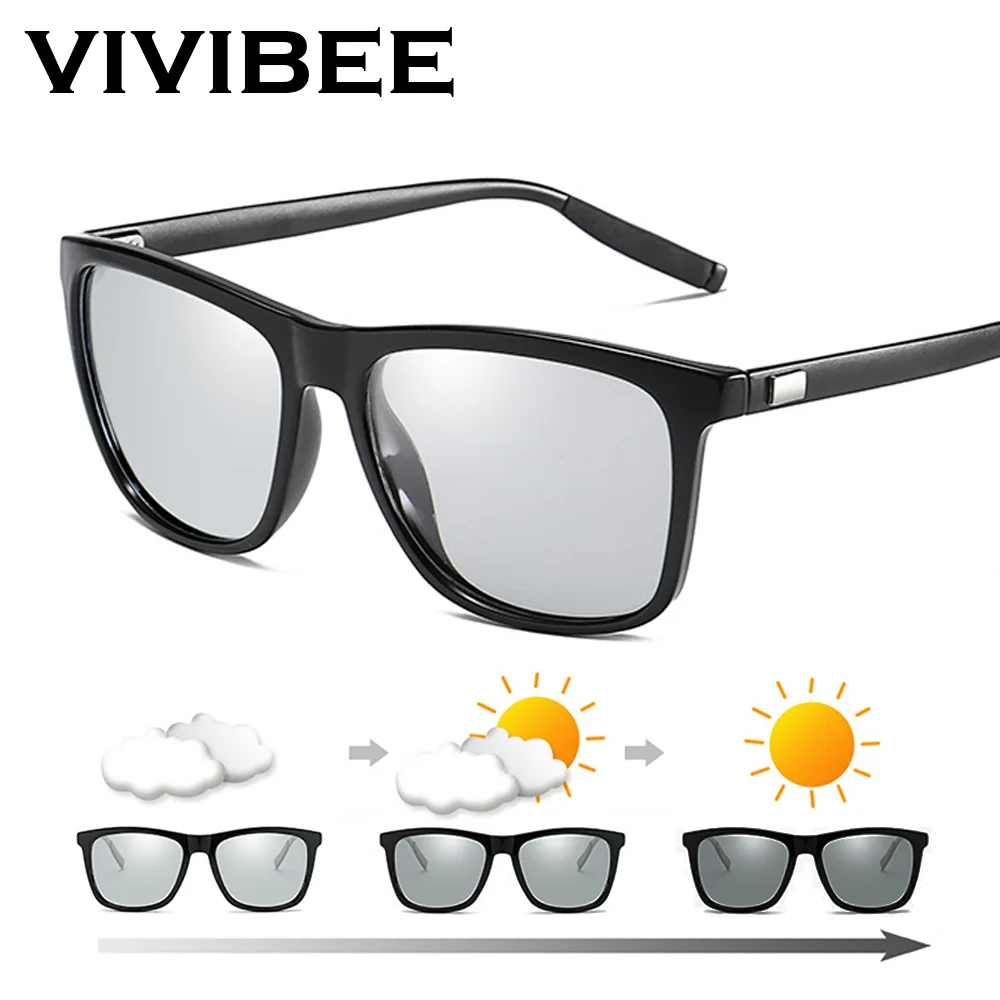 

VIVIBEE изменение цвета серая оправа фотохромные поляризационные солнцезащитные очки мужские квадратные классические очки-хамелеоны переходные линзы
