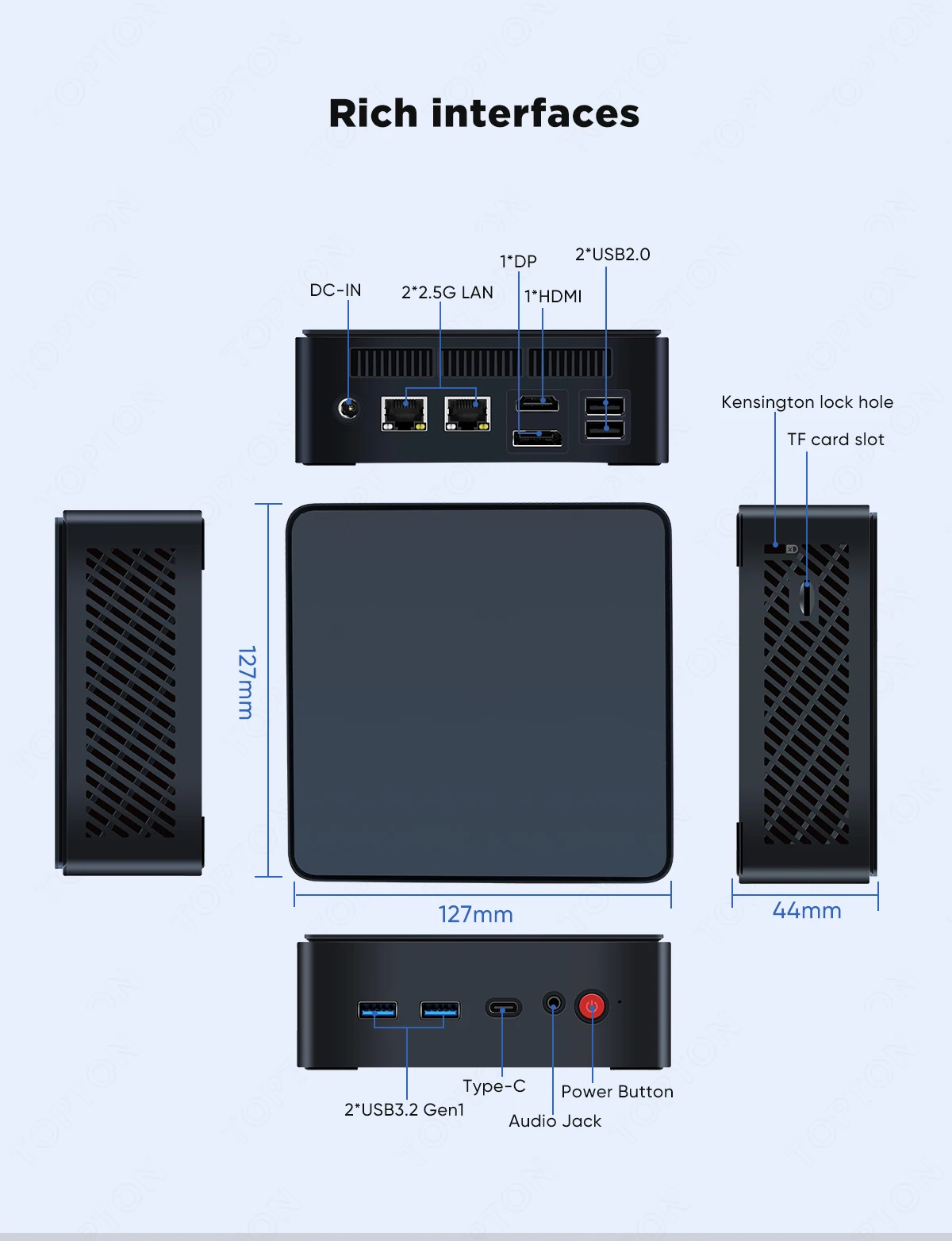 Topton escritório firewall mini pc intel n150 2x 2.5g lan i226-V