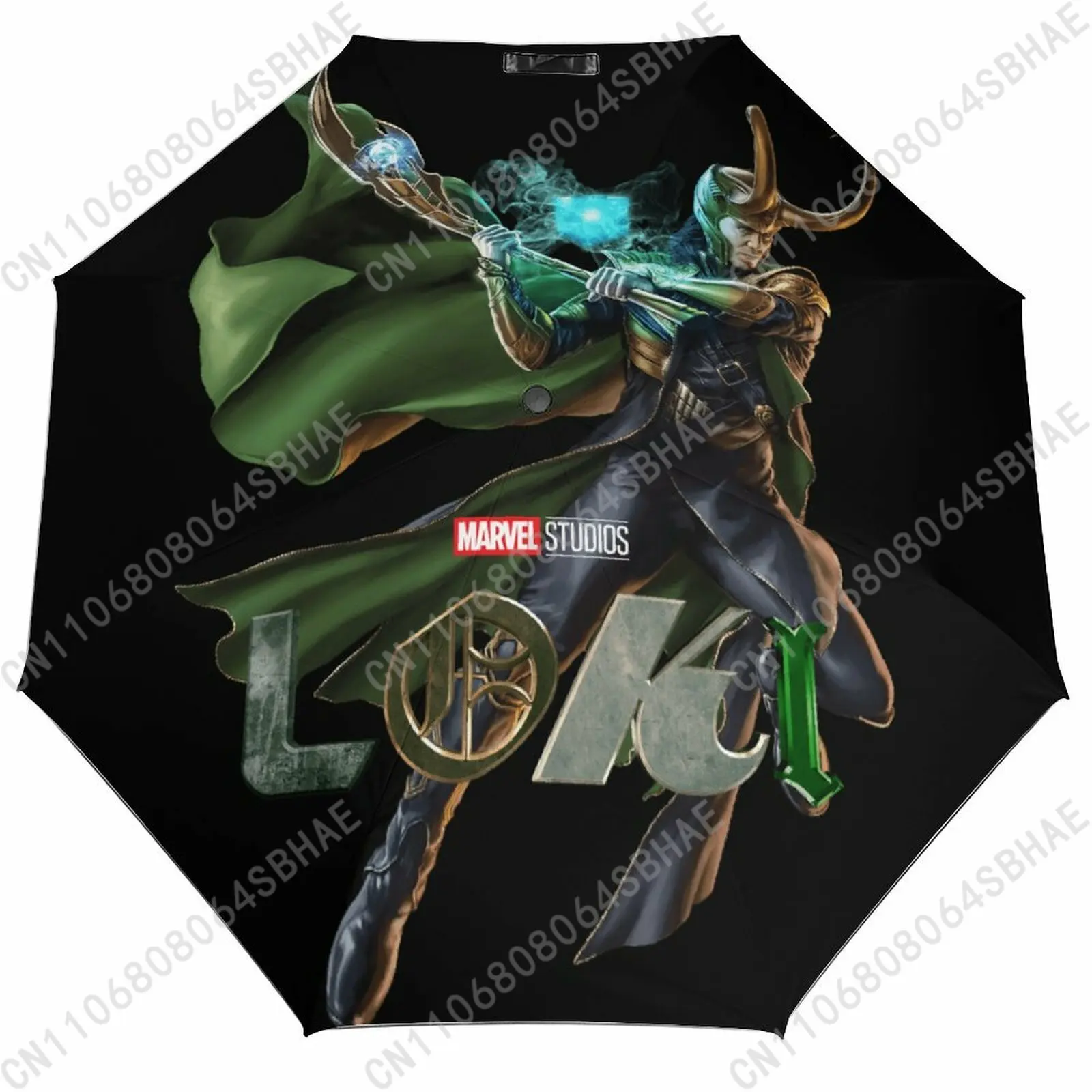 

Marvel Loki Automatic Foldable Umbrella One Button Umbrella with Black Coating Umbrella with Matching Pouch Cosplay