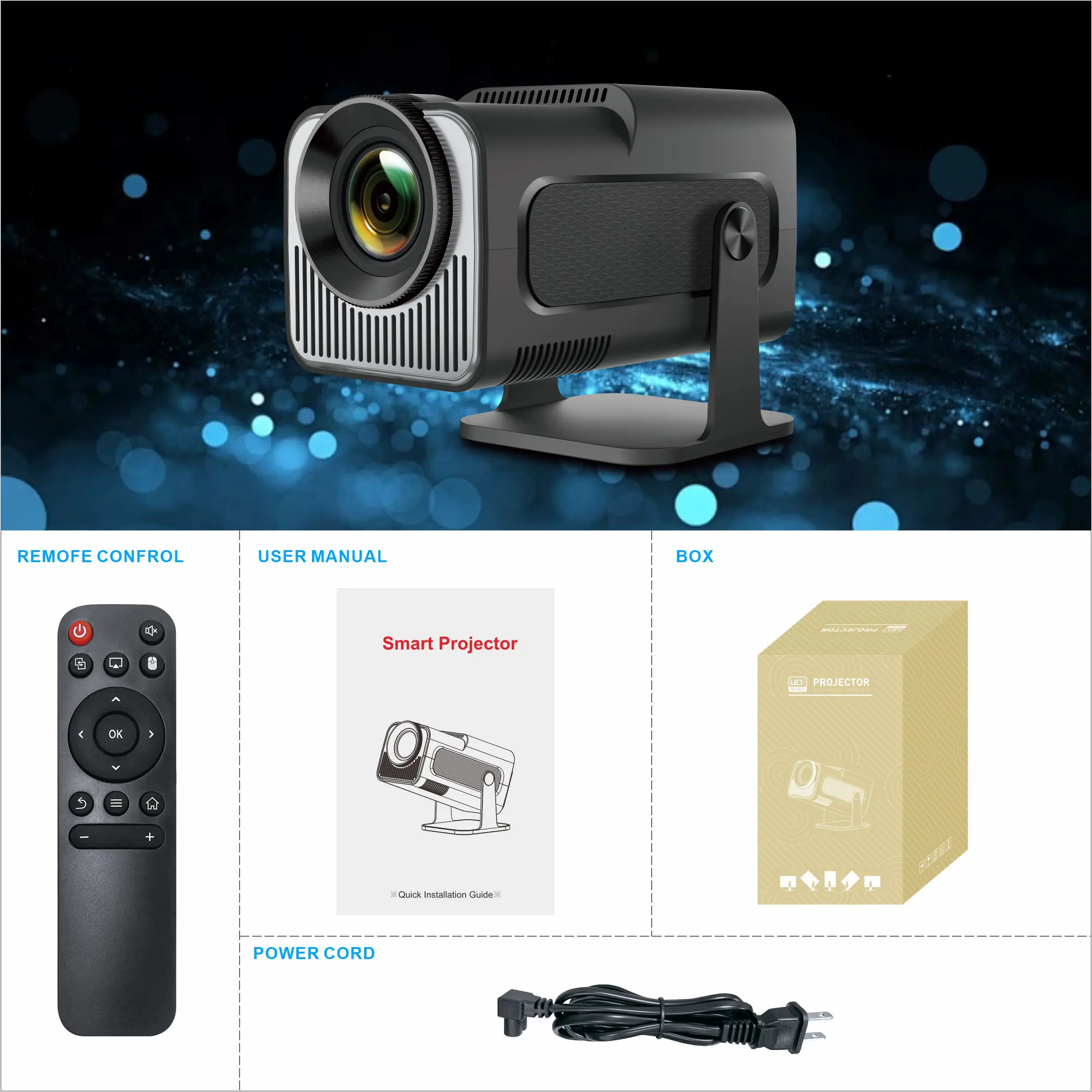 HY320 Mini Portable Projector Android 11 Smart OS 720P Resolution 4K Video Decoding 200 ANSI BT5.0 Wifi6 180° Rotable Projector