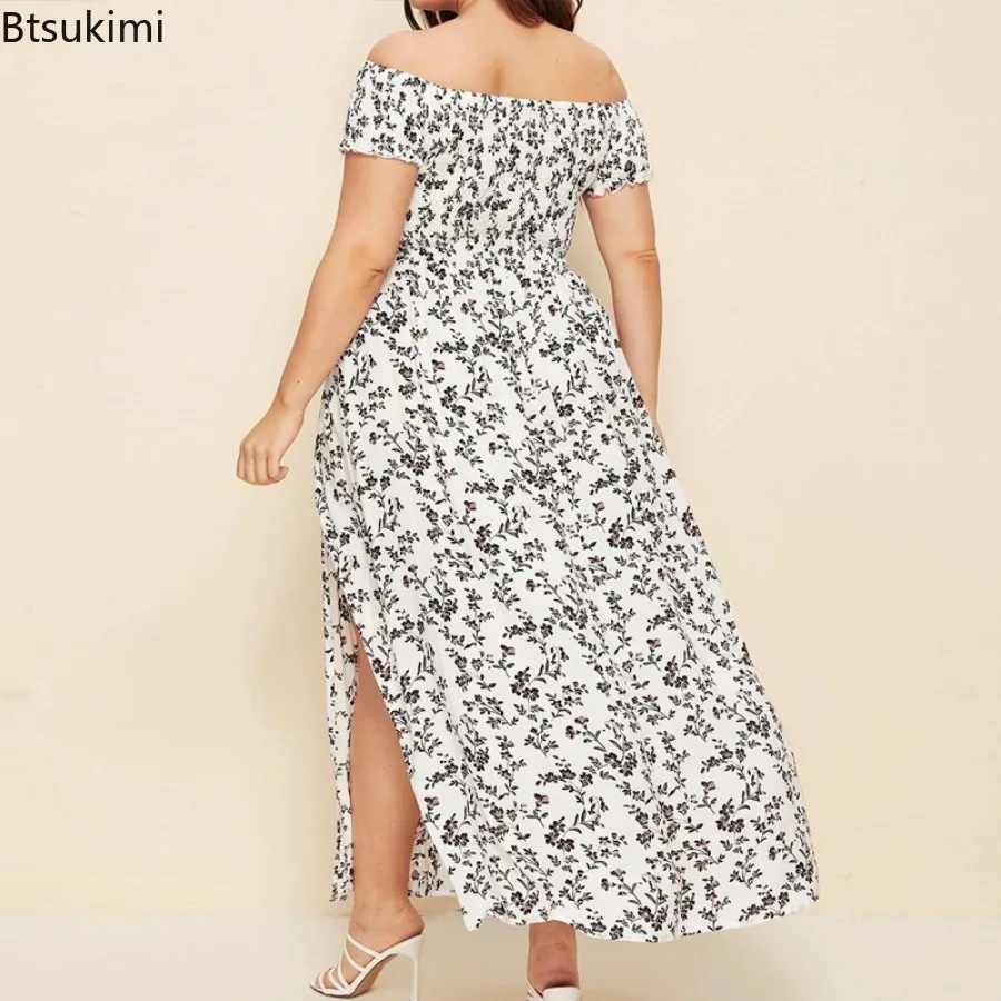 New 2024 Women's Sexy Beach  Dress Vintage Sundress Bohemian Maxi Dress Robe Femme Boho Floral Women Split Long Dresses Vestidos