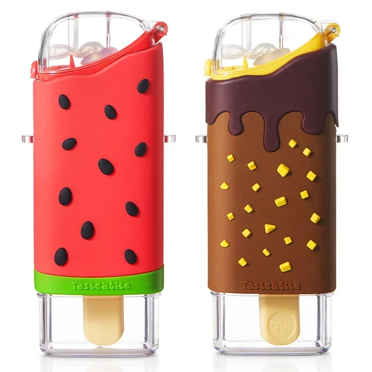 Wholesale Cute Plastic Milk Ice Cream Water Bottle Children's Straw Christmas Bottles Cup with Straws and lids