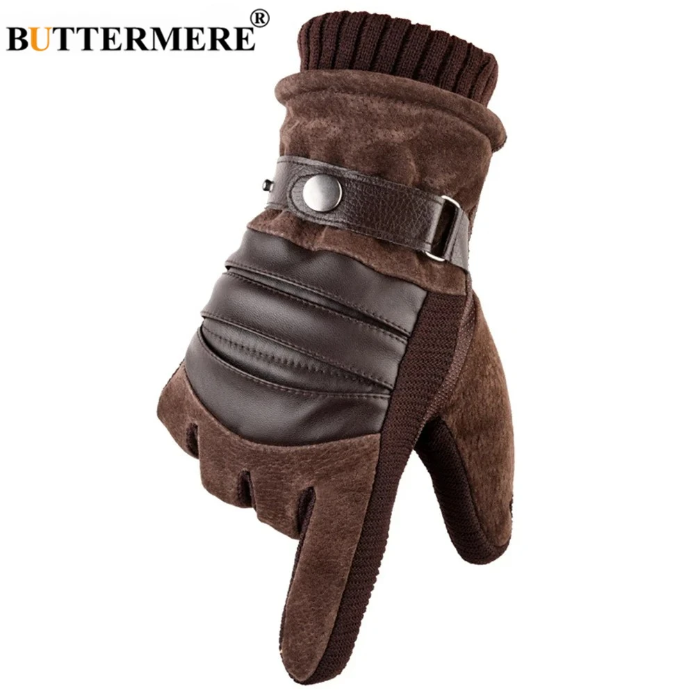 

Brown Winter Gloves Men Real Pigskin Leather Gloves Black Warm Thick Driving Brand Touch Screen Gloves Luvas Windproof New