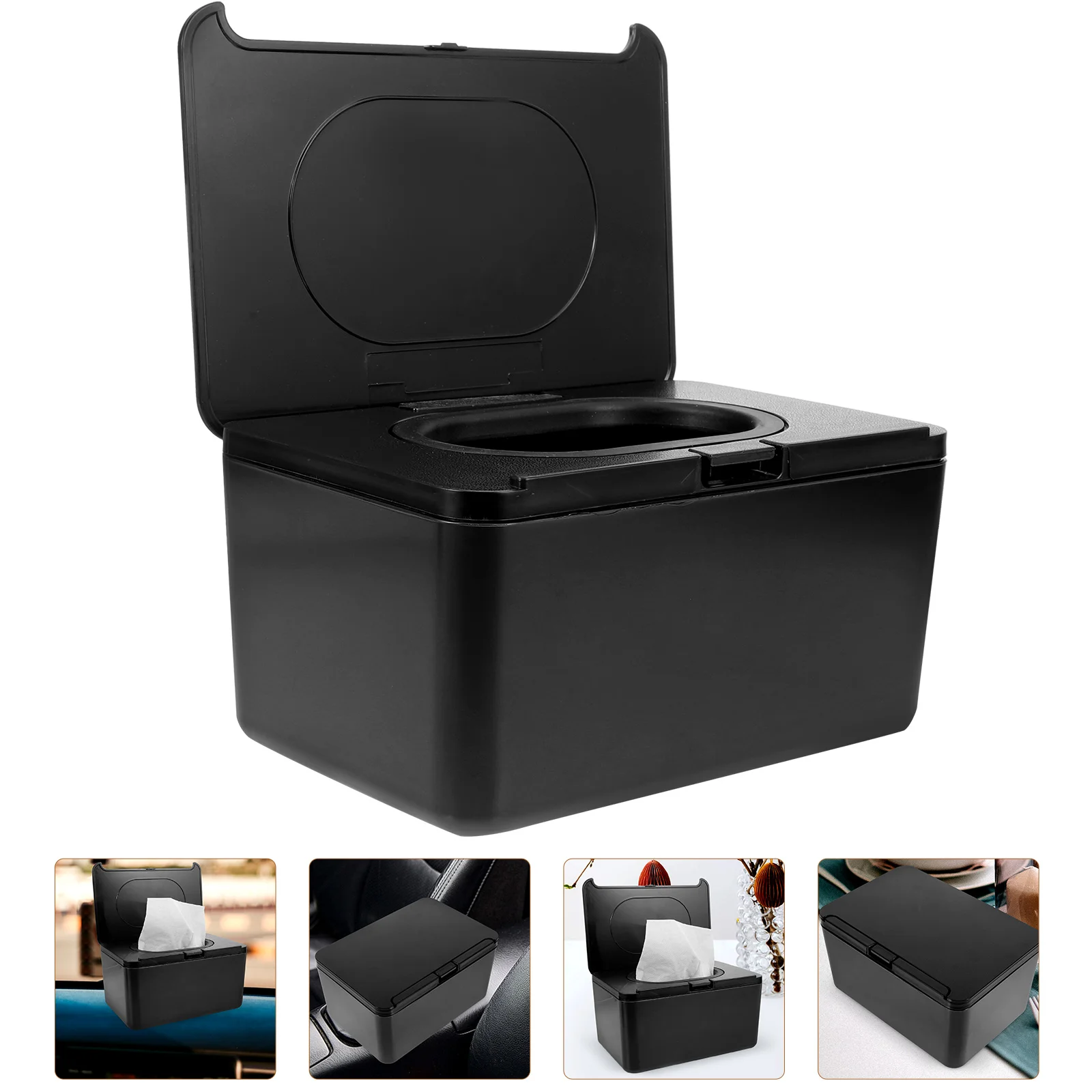 

Sealed Desktop Box Cover Household Napkin Storage Holder Waterproof Wipes Dispenser Living Room Office Tissue Container Black