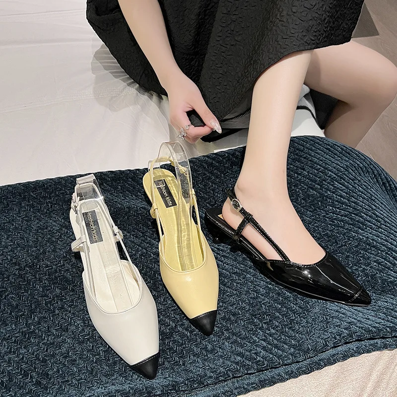 

Baotou Korean Version Summer Small Fragrant Wind Women's Shoes Shallow Mouth Back Empty Kitten Heel Pointed Sandals Woman