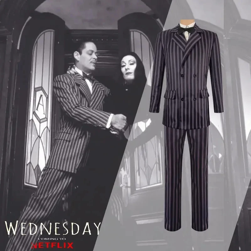 

✜2026❤ Movie Wednesday Addams Gomez Cosplay Costume Outfit Men Coat Shirt Pant Tie Suit Party Uniform Halloween Carnival Party ✚