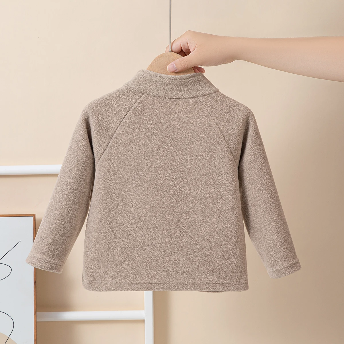 Girls Boys Autumn Winter New Hoodie Warm Leisure Tops Zipper Pullover Solid Color Long Sleeve Stand Collar Design  