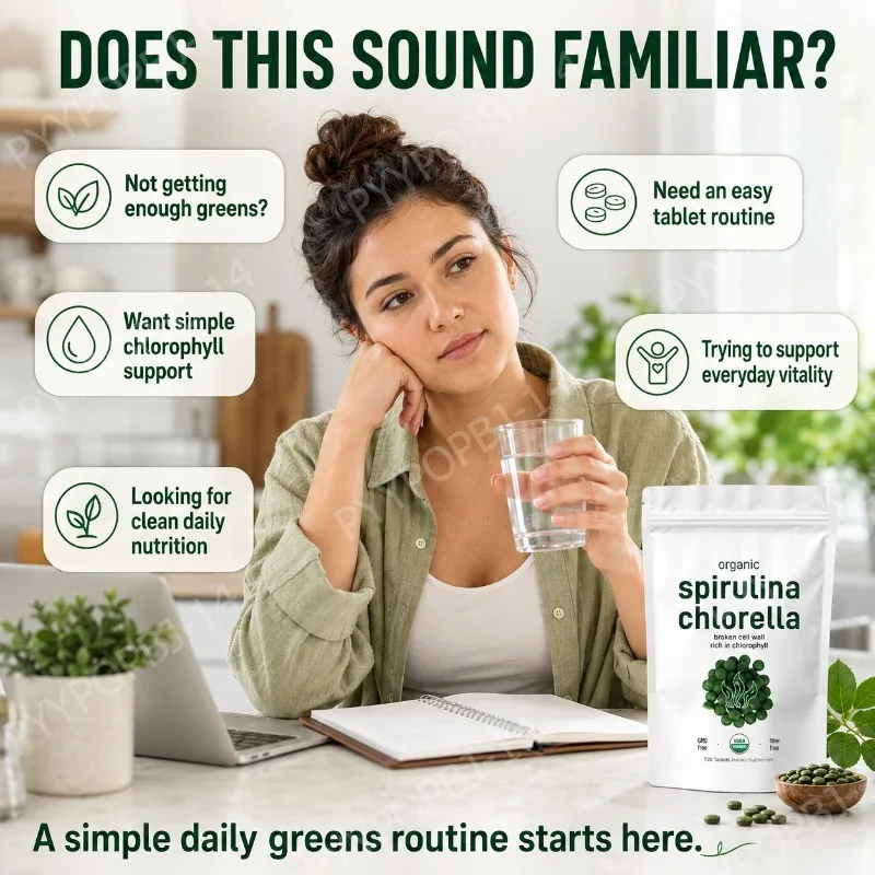 Organic Spirulina Chlorella Tablets Daily Greens Support Plant Based Nutrition Broken Cell Wall Rich in Chlorophyll 720 Tablets