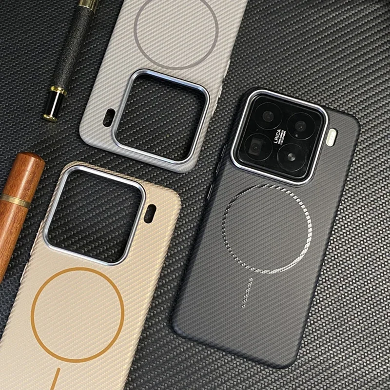 Alloy Camera Lens Carbon Fibre Texture Phone Case For Xiaomi Mi 15pro 15 14 Ultra 14Pro Magnetic Charge PC Hard Protective Cover