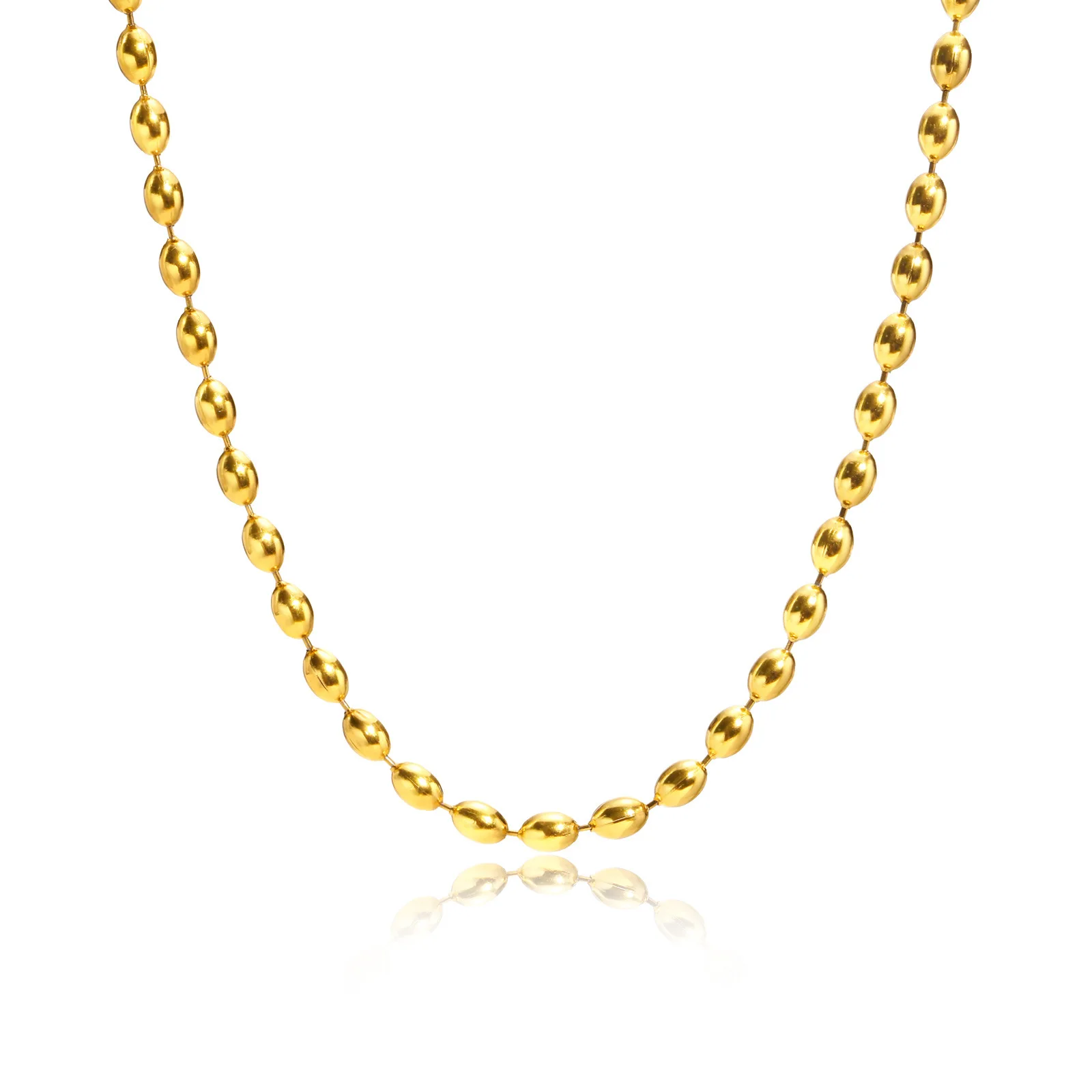 1Pc Exquisite High Quality Simple Fashion Gold Color Stainless Steel Beaded Necklace Men Women Party Prom Gifts  3MM 40CM+5CM image 4