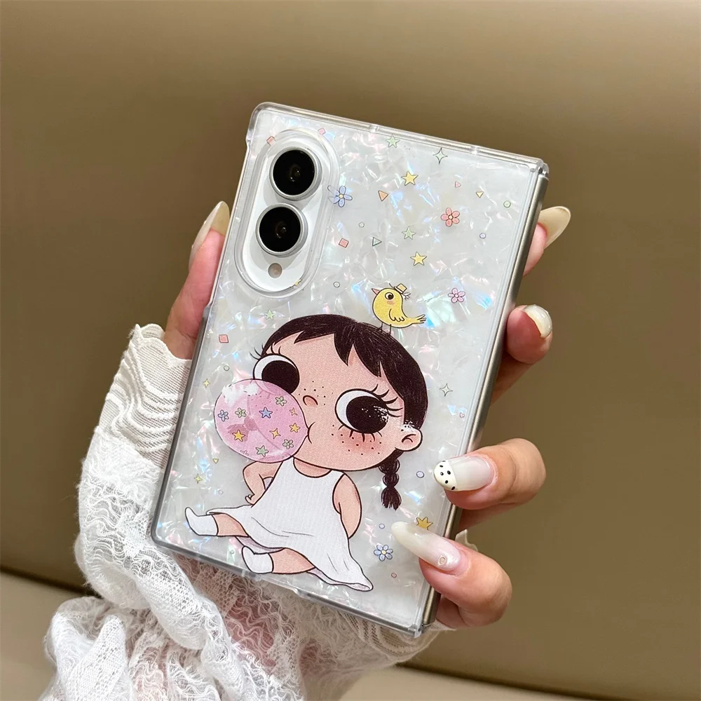 Cute Girl Cartoon Shell Phone Case For Samsung Galaxy Z Fold 8 Ultra Z Fold 7 6 5 4 3 Shockproof Folding Phone Cover For Girls