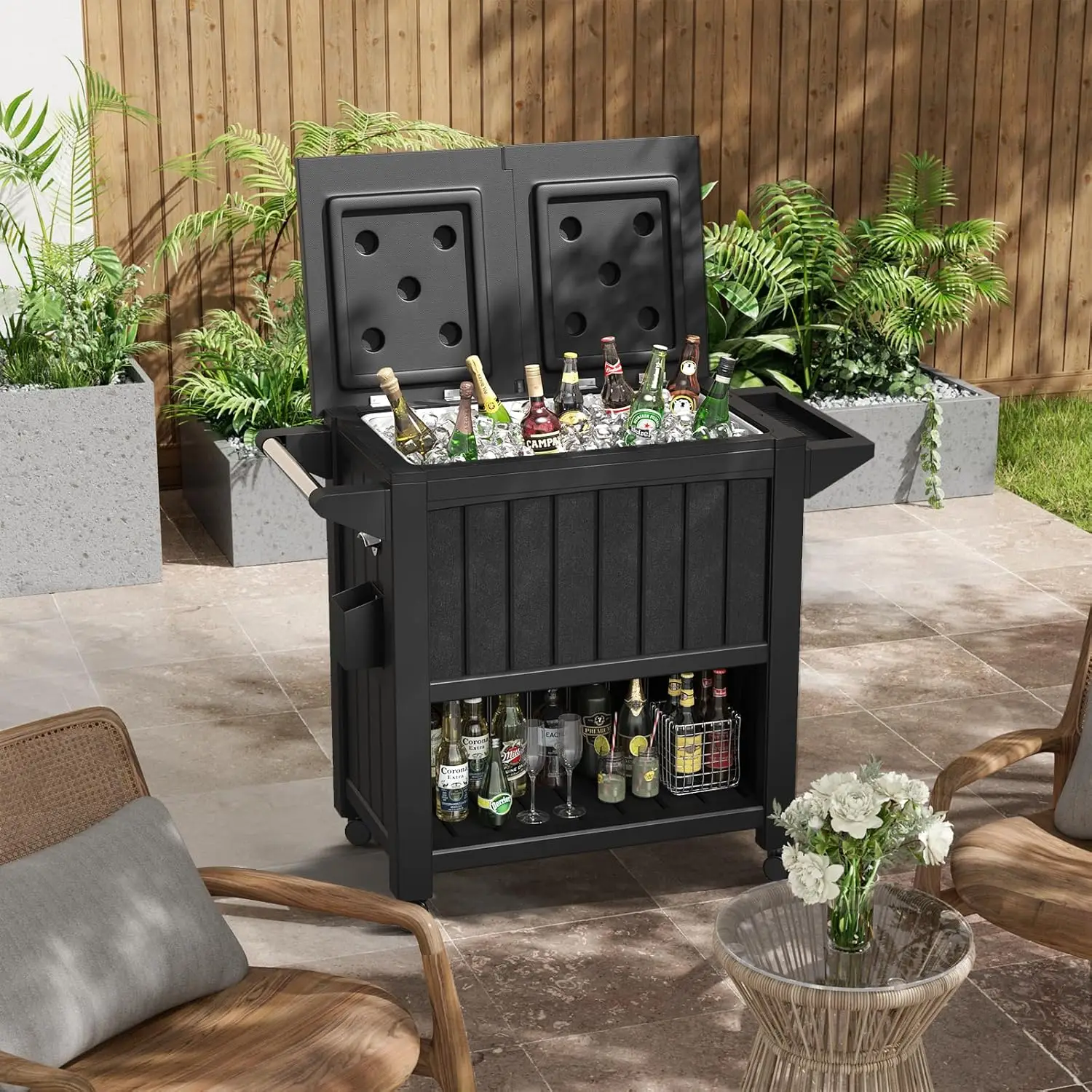 

85-Qt Outdoor Cooler Cart with Wheels, Patio Cooler with Handles, Portable Rolling Ice Chest Cooler Cart for Party,Backyard