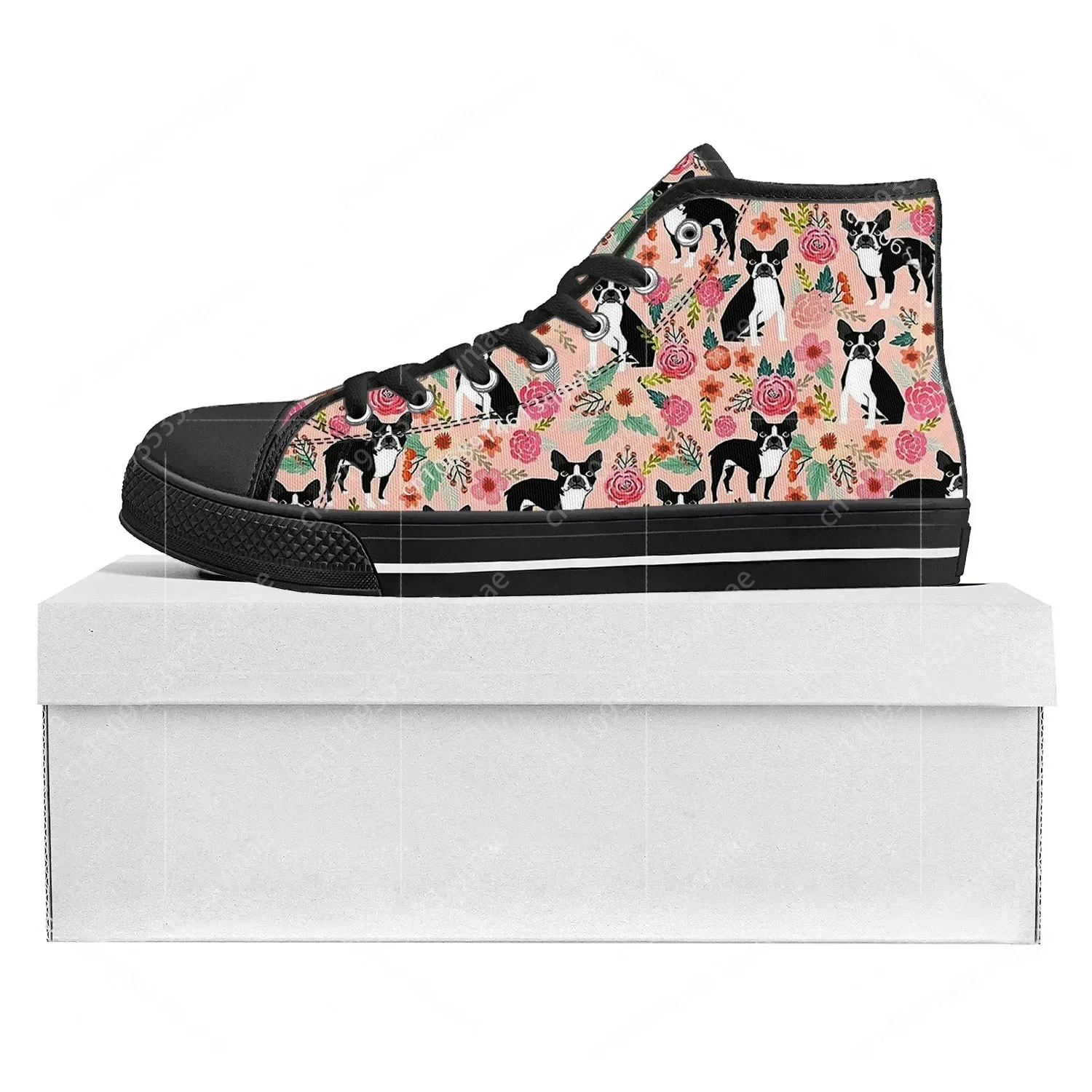 

Boston Terrier High Top High Quality Sneakers Mens Womens Teenager Canvas Sneaker Custom Made Shoe Casual Couple Shoes Black