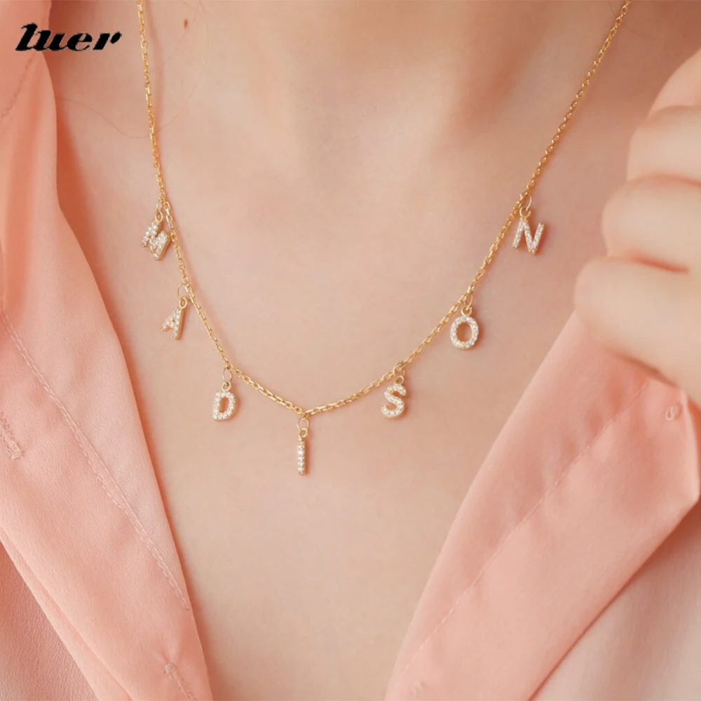 

LUER Personalized Custom Name Necklace Stainless Steel Zircon Letter Necklace Fashion Pendant Necklace For Women Jewelry Gift